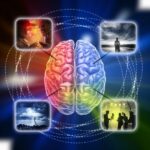 cervello al centro con intorno immagini di due persone che parlano, un tmporale